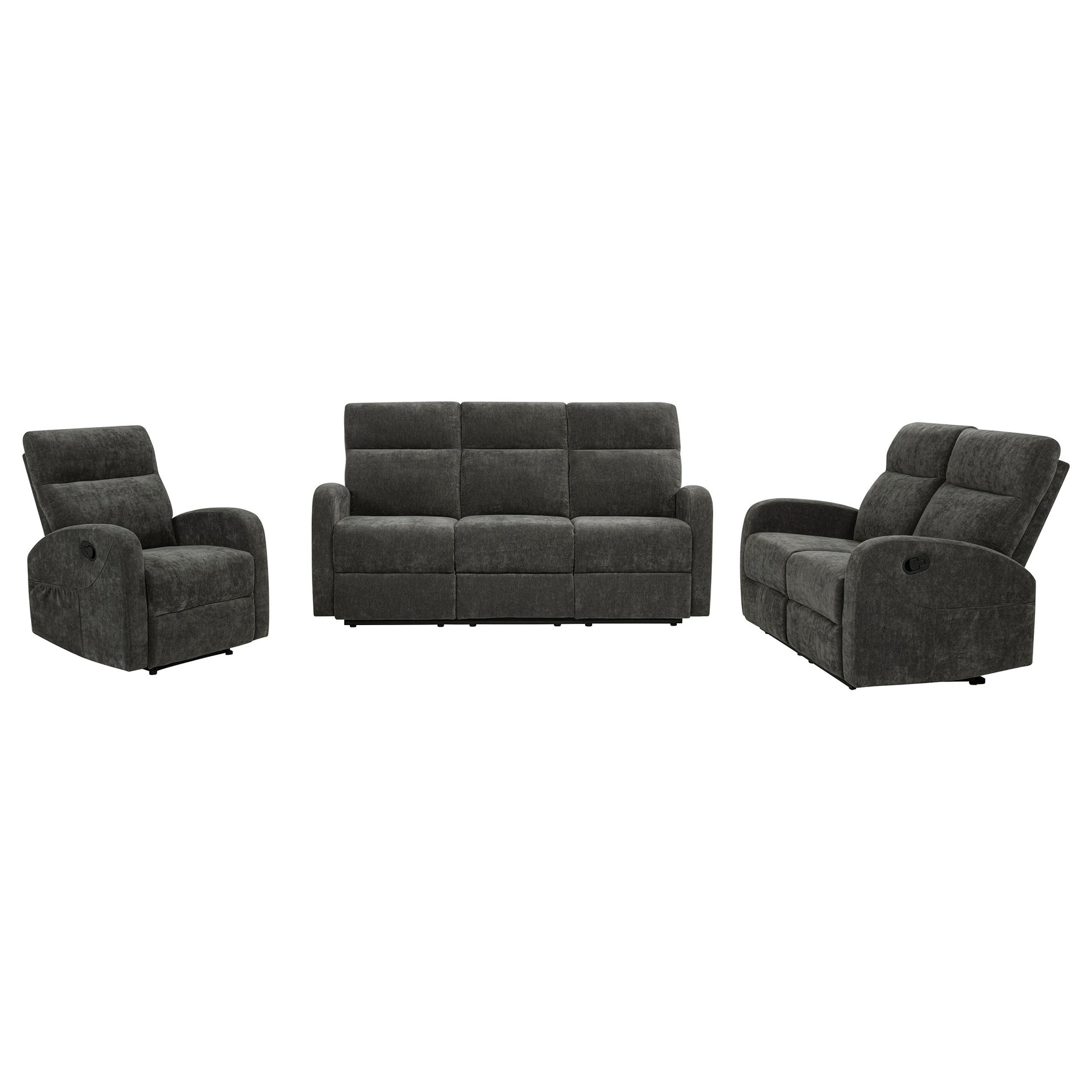 Hamilton Charcoal Grey 3-Piece Chenille Manual Reclining Sofa Set
