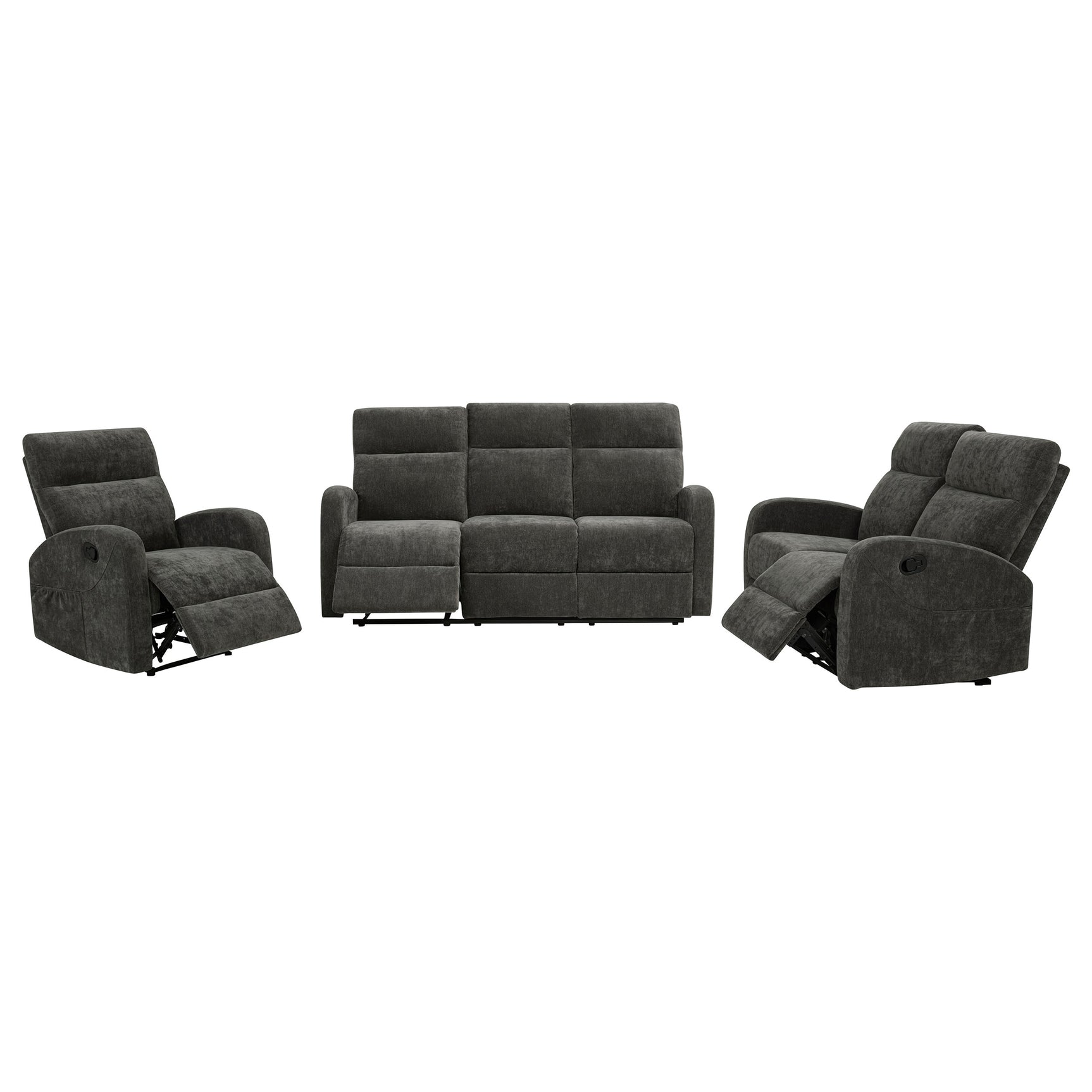 Hamilton Charcoal Grey 3-Piece Chenille Manual Reclining Sofa Set