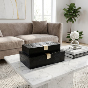 Volta Black/Gold Weave Design Boxes with Hardware (Set of 2)