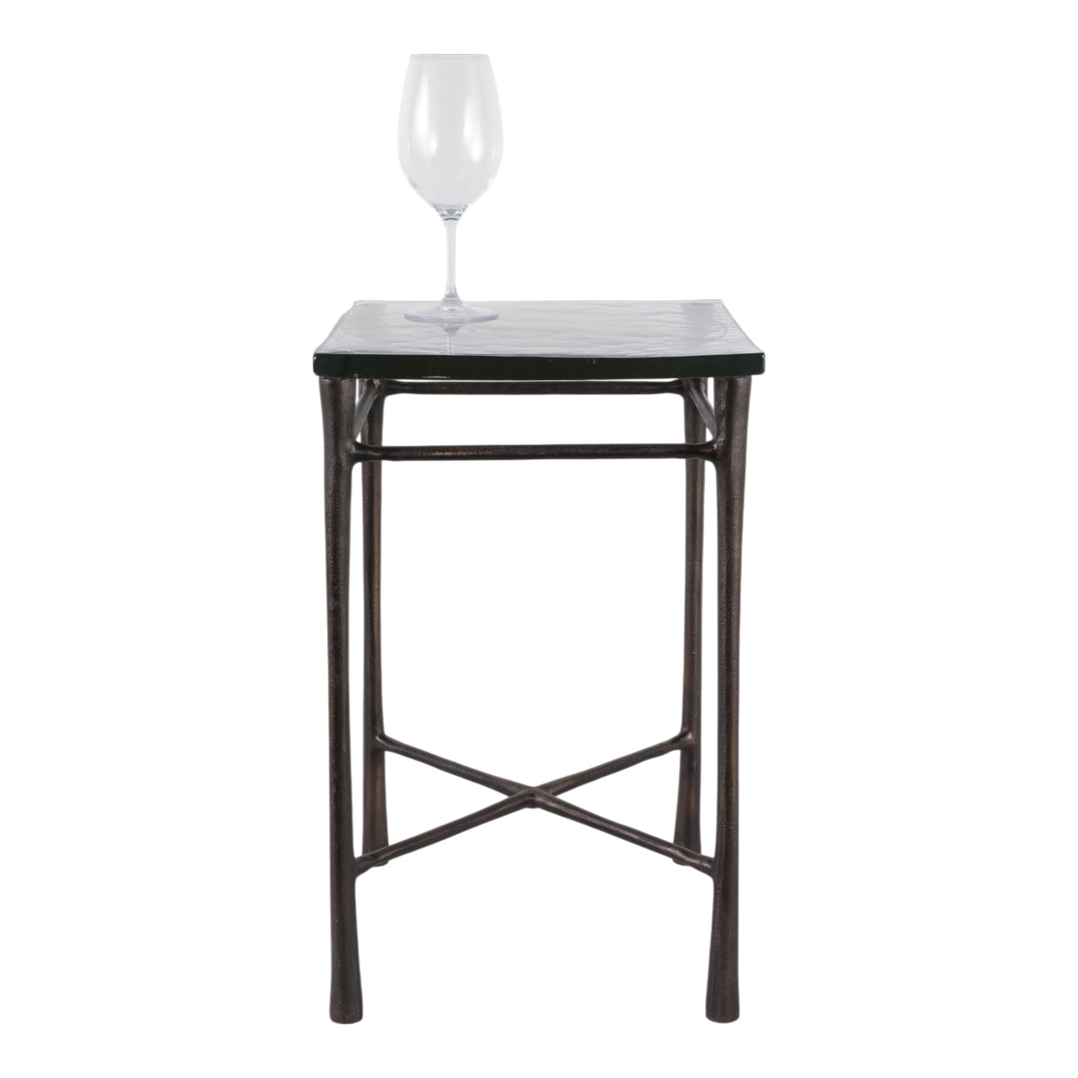 Colma Clear/Antique Brass Thick Glass Top Square Accent Table