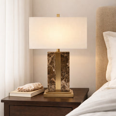 Janesville Brown/Beige/Brass Rectangle Marble Lamp with Antique