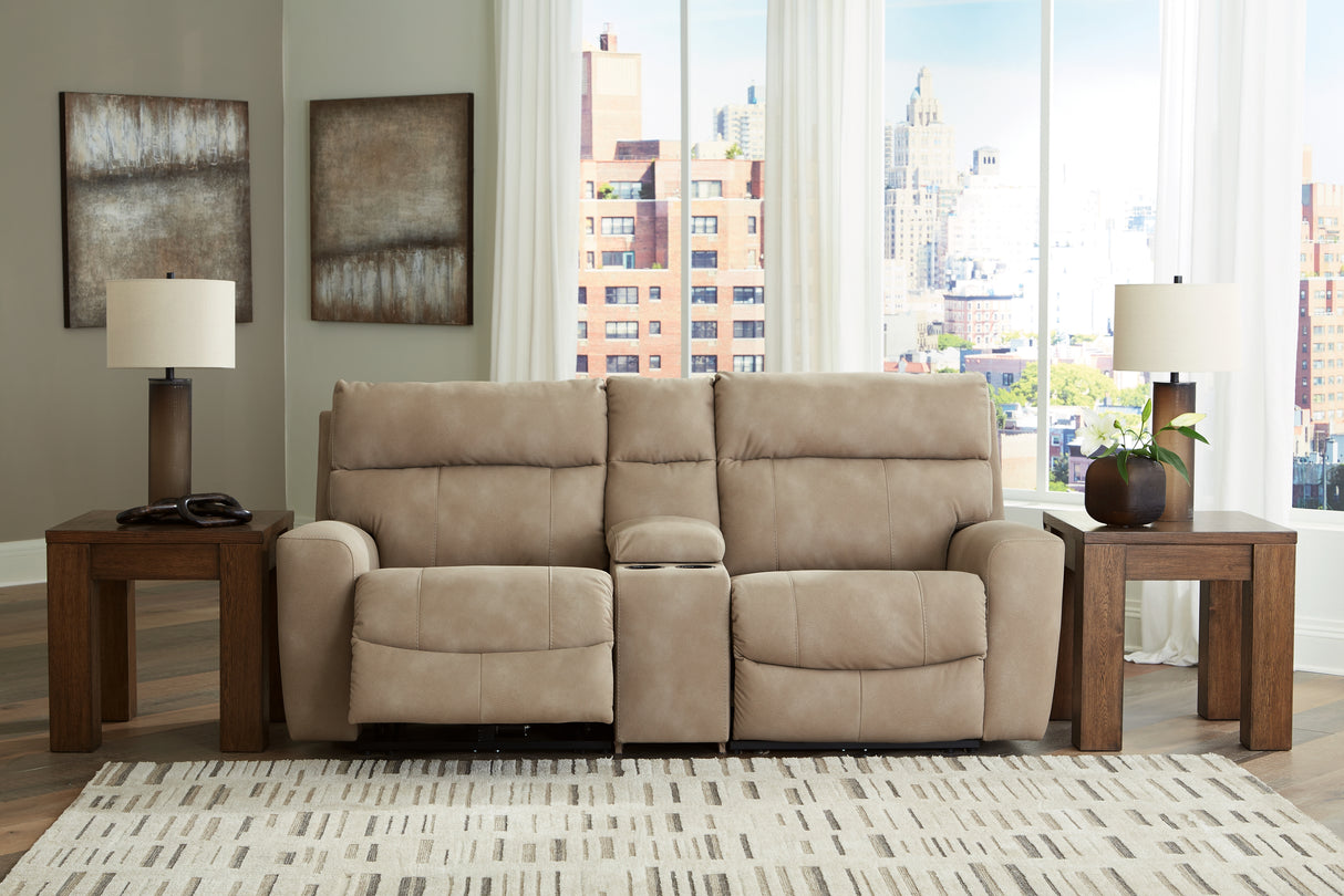 Next-Gen DuraPella Sand 3-Piece Power Reclining Sectional Loveseat with Console - Ornate Home