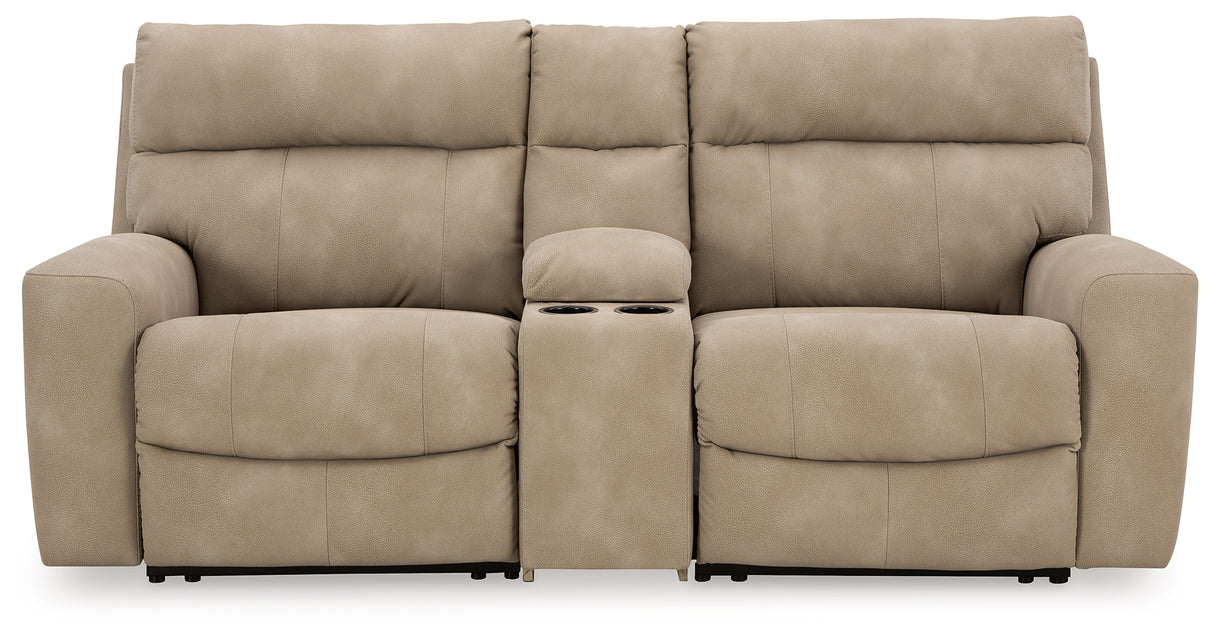 Next-Gen DuraPella Sand 3-Piece Power Reclining Sectional Loveseat with Console - Ornate Home