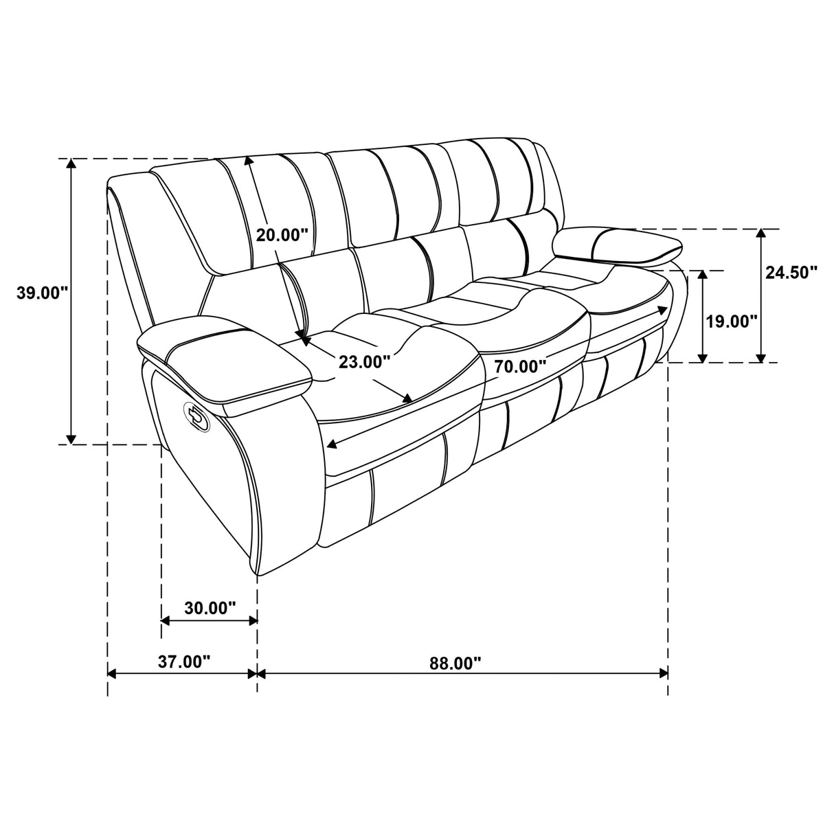 Camila Black Reclining Sofa - Ornate Home