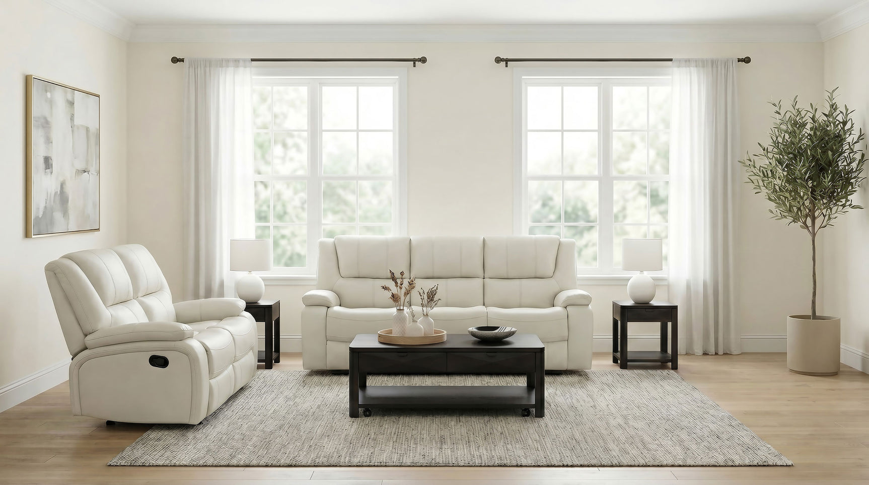 Camila White 2-Piece Upholstered Reclining Sofa Set