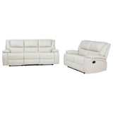 Camila White 2-Piece Upholstered Reclining Sofa Set