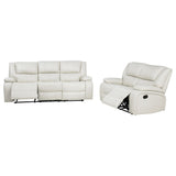 Camila White 2-Piece Upholstered Reclining Sofa Set
