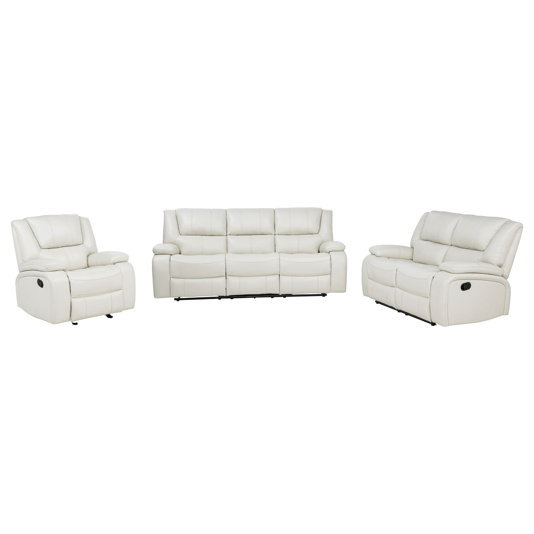 Camila White 3-Piece Upholstered Reclining Sofa Set