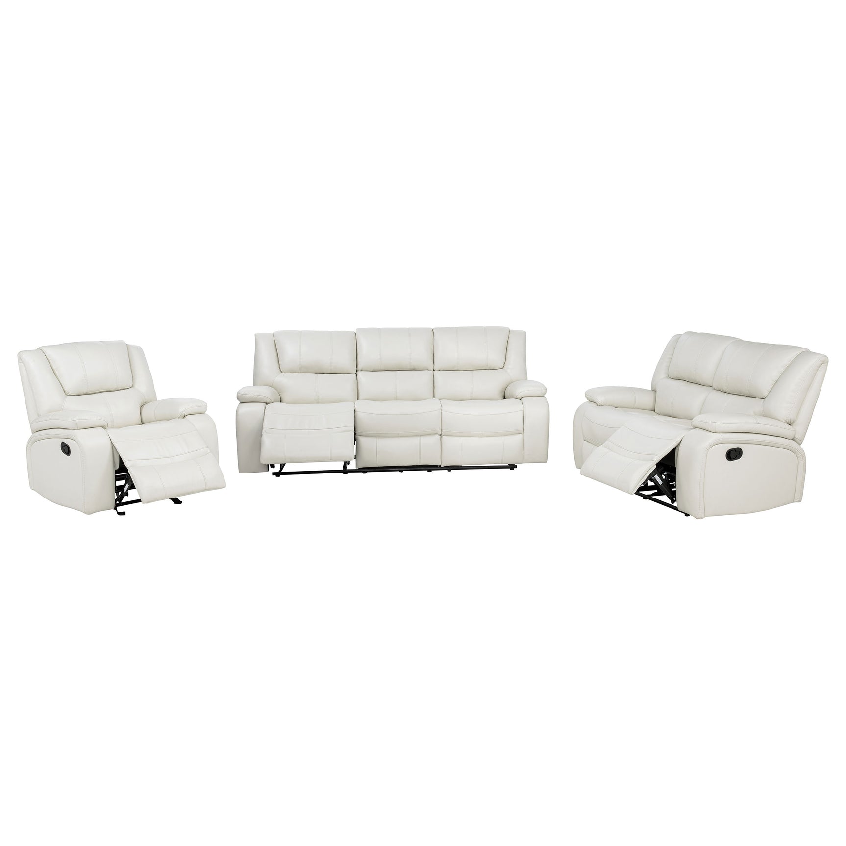 Camila White 3-Piece Upholstered Reclining Sofa Set