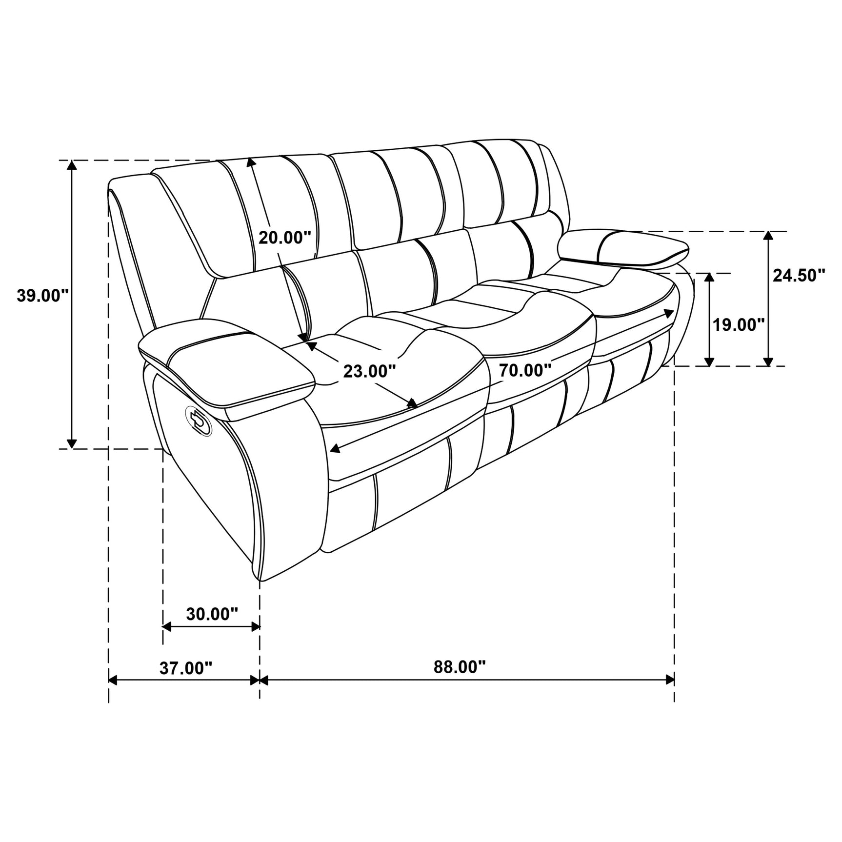 Camila White 3-Piece Upholstered Reclining Sofa Set