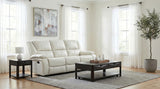 Camila White Upholstered Motion Reclining Sofa