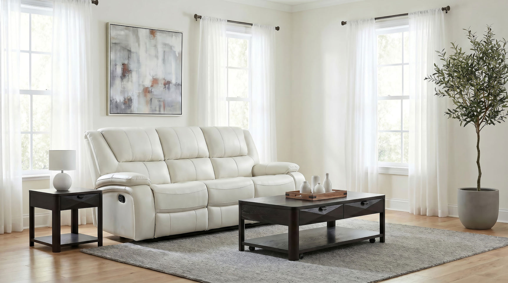 Camila White Upholstered Motion Reclining Sofa