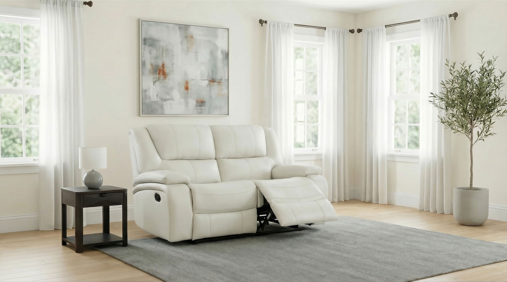 Camila White Upholstered Motion Reclining Loveseat
