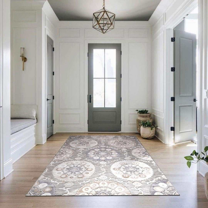 Spring Beige Bohemian Medallion Floral Non-Shedding Indoor/Outdoor Area Rugs - Ornate Home