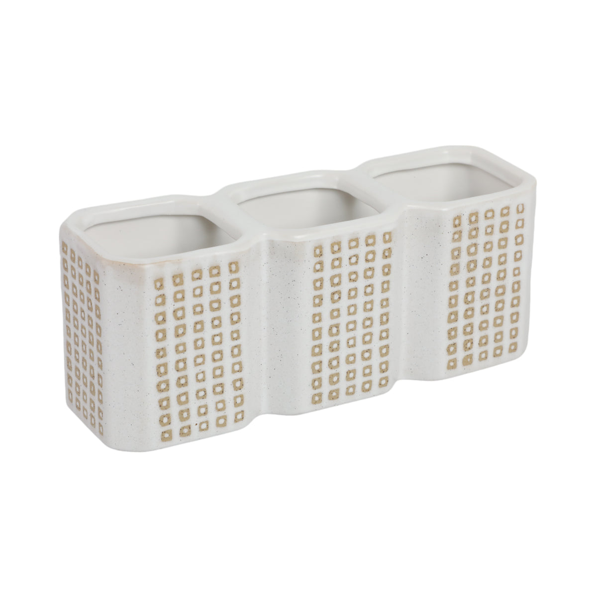 Mococo Beige 3-Cup Dotted Pen Holder