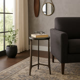 Keene Antique Bronze Thick Glass Top Round Accent Table