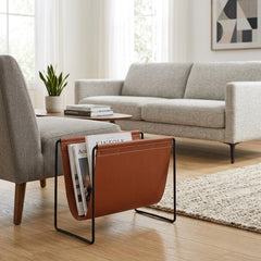 Helm Corner Brown/Black Faux Leather Magazine Rack