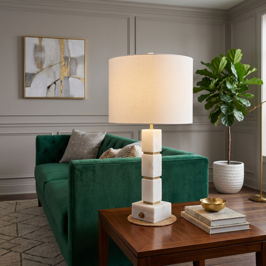 Tiptonport White/Beige Stacked Marble Cubes Lamp with Base Switch