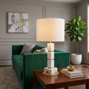 Tiptonport White/Beige Stacked Marble Cubes Lamp with Base Switch