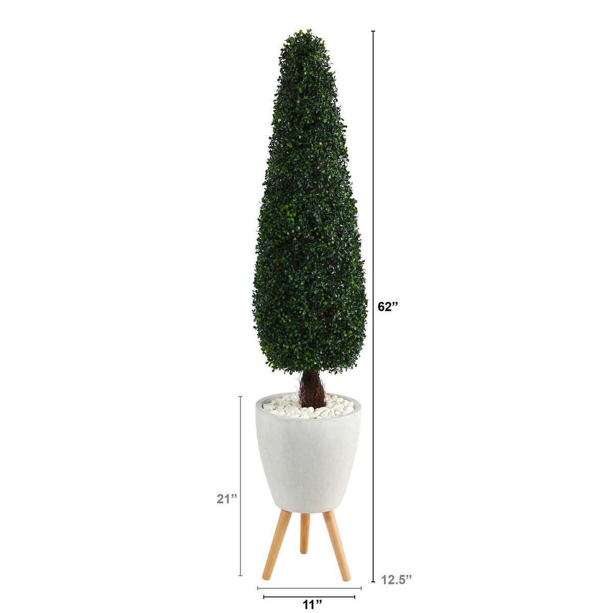 63” Boxwood Topiary Artificial Tree in White Planter with Stand (Indoor/Outdoor)