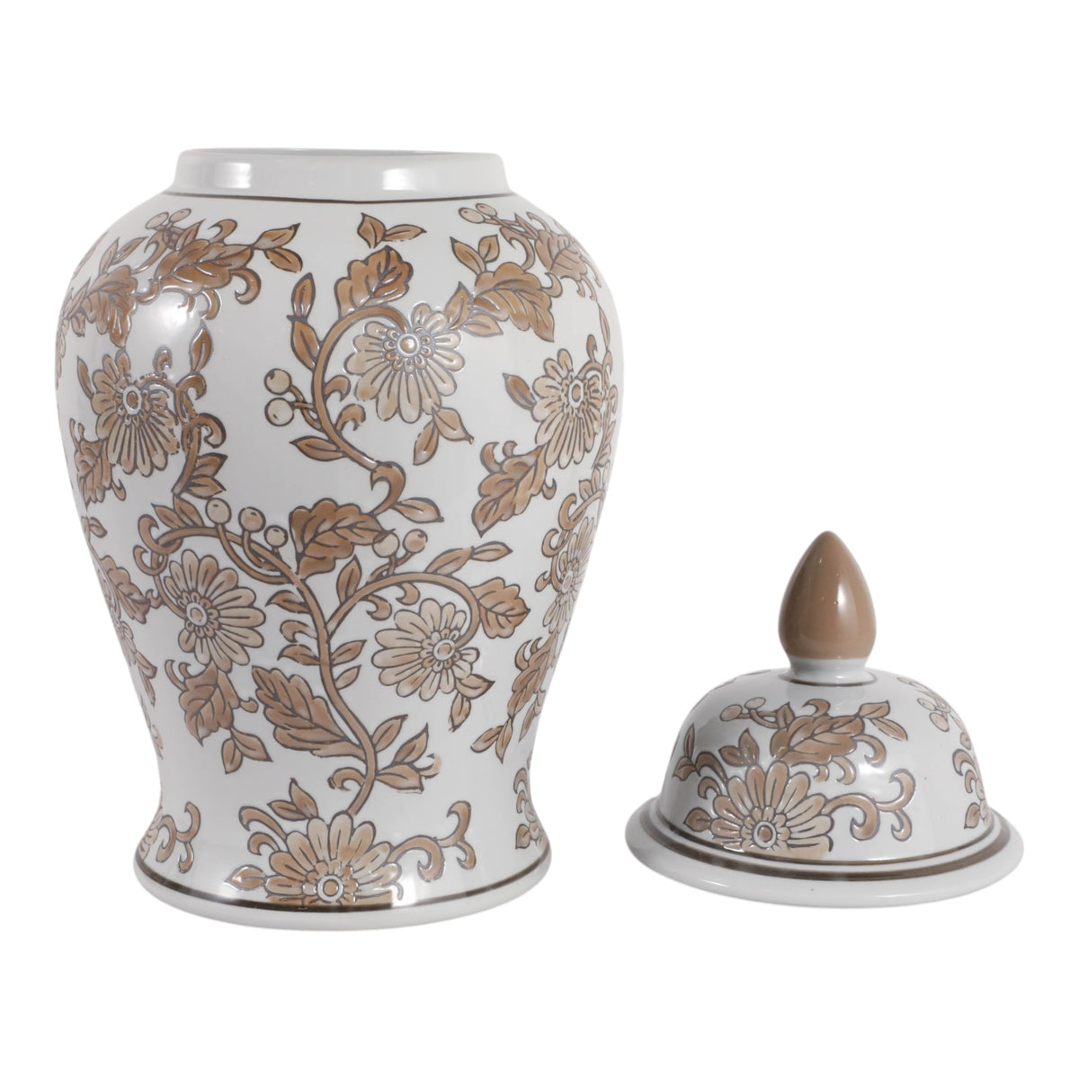 Rialto Brown/White Large Floral Chinoiserie Temple Jar