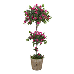 64” Bougainvillea Artificial Topiary Tree in Farmhouse Planter - Ornate Home