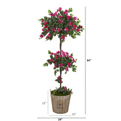 64” Bougainvillea Artificial Topiary Tree in Farmhouse Planter - Ornate Home