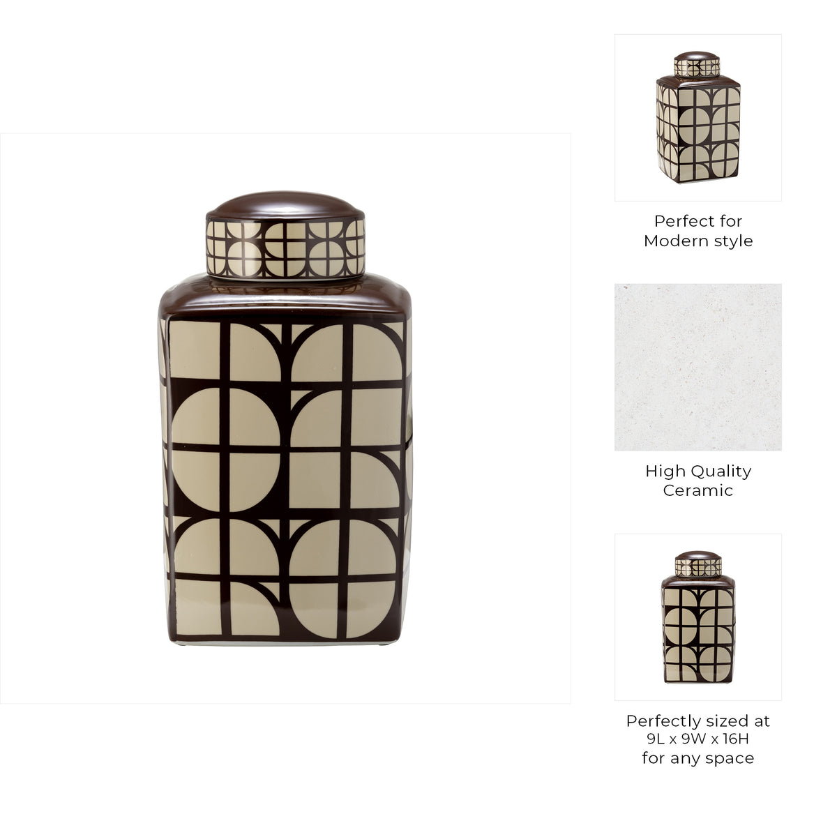 Bush Brown/Ivory Small Ceramic Square Jar