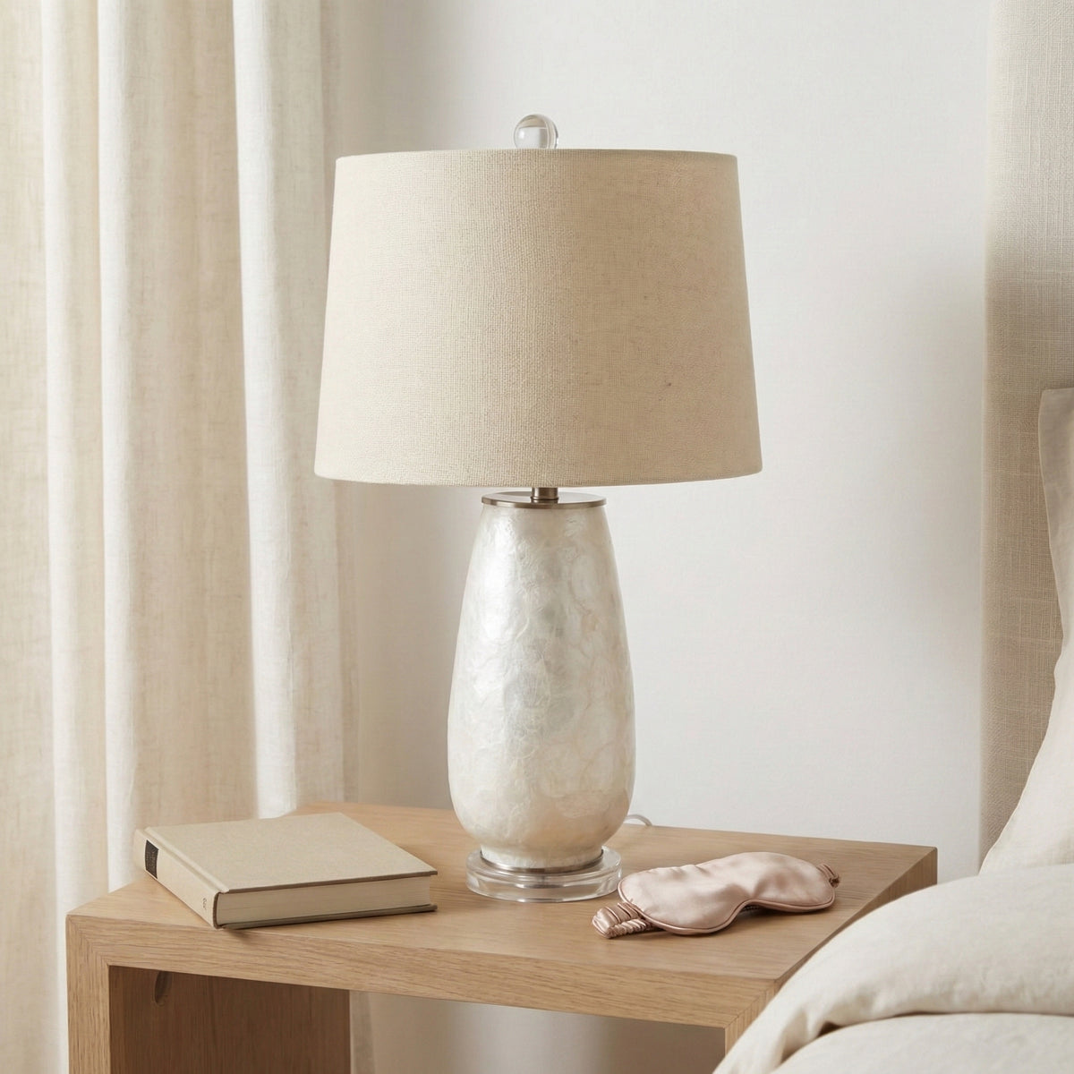 Clam Beach Champagne/Cream Capiz Table Lamp with Acrylic Base