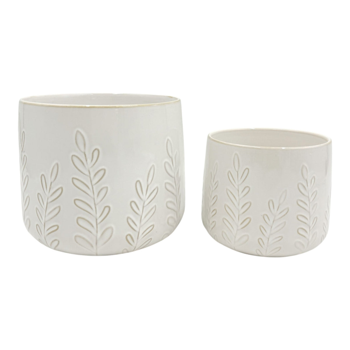 El Adobe Ivory Embossed Vines Planters (Set of 2)