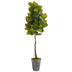 65” Rubber Leaf Artificial Tree in Decorative Tin Planter (Real Touch) - Ornate Home