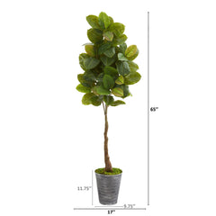 65” Rubber Leaf Artificial Tree in Decorative Tin Planter (Real Touch) - Ornate Home