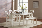 Simplicity Paperwhite Rect. Dining Dining Table w/ 4 X-Back Chairs, Bench
