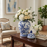 Miamoor Blue Temple Jar with Bird and Flower Design