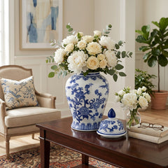 Miamoor Blue Temple Jar with Bird and Flower Design