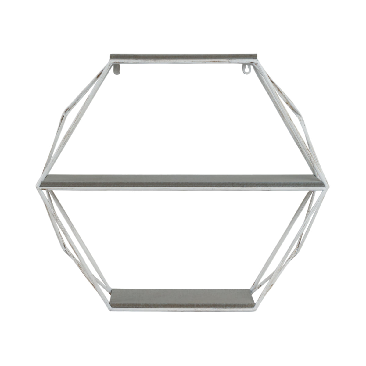 Jackson Gray/White Metal and Wood 3 Tier Hexagon Wall Shelf