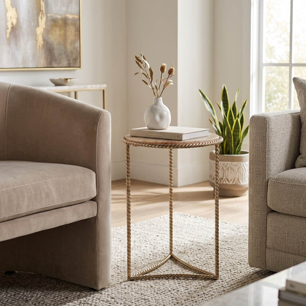 Declez Brown Onyx Quartz Twisted Leg Side Table