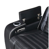 Cyber Black Power Double Reclining Sofa With Center Drop-down Cup Holders Power Headrests Storage Arms Cup Holders Reading Lights Wireless Charger Air Massage Heat Led Lighting And Charging Ports