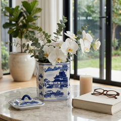 Reganham Blue Rectangular Jar Chinoiserie