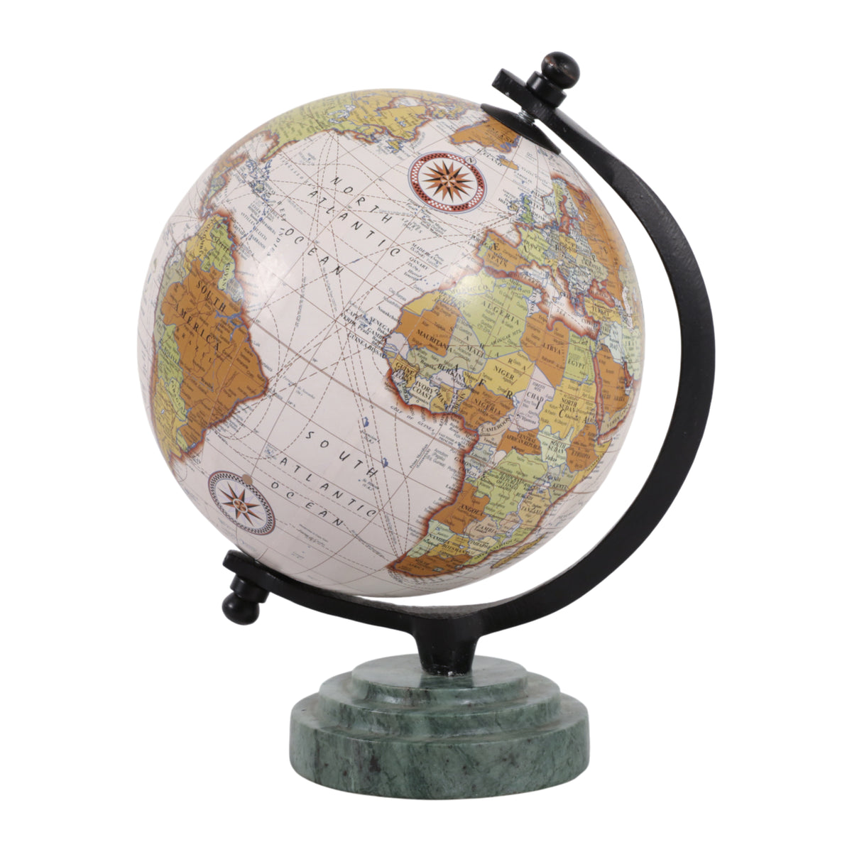 Fagan Green/Black Globe on Ridged Marble Base