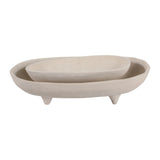 Mackenson Ivory Paper Mache Footed Oval Bowls (Set of 2)