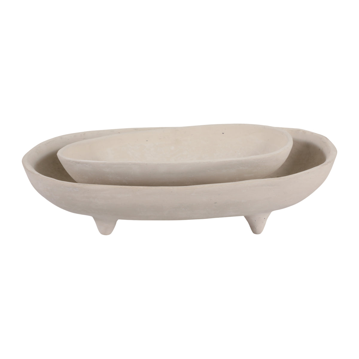 Mackenson Ivory Paper Mache Footed Oval Bowls (Set of 2)