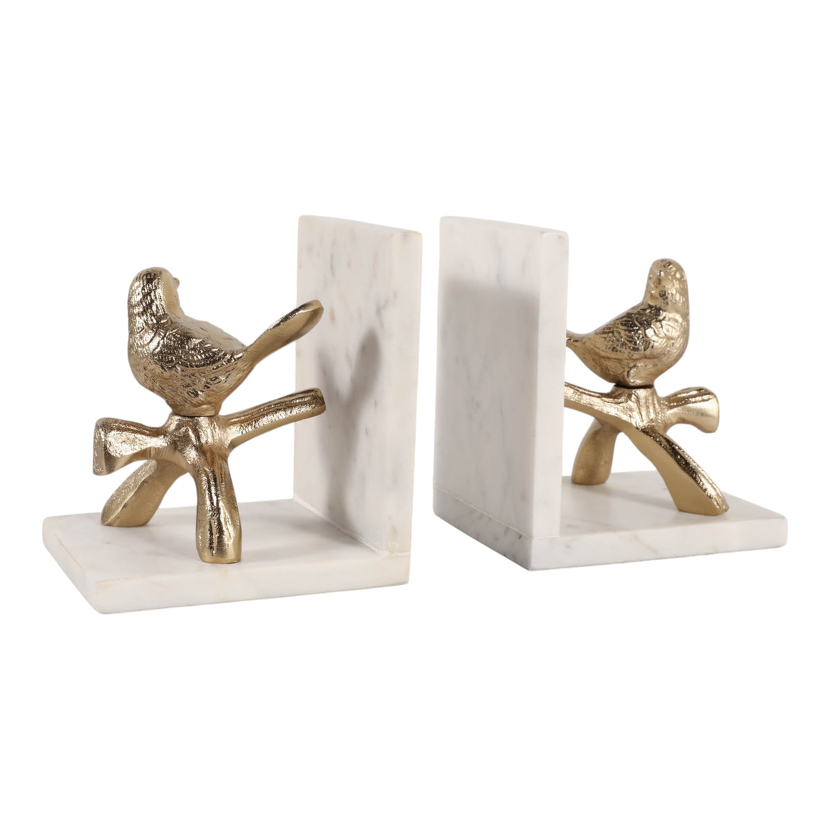 Zinfandel Gold/White Bird on Branch Marble Bookends (Set of 2)