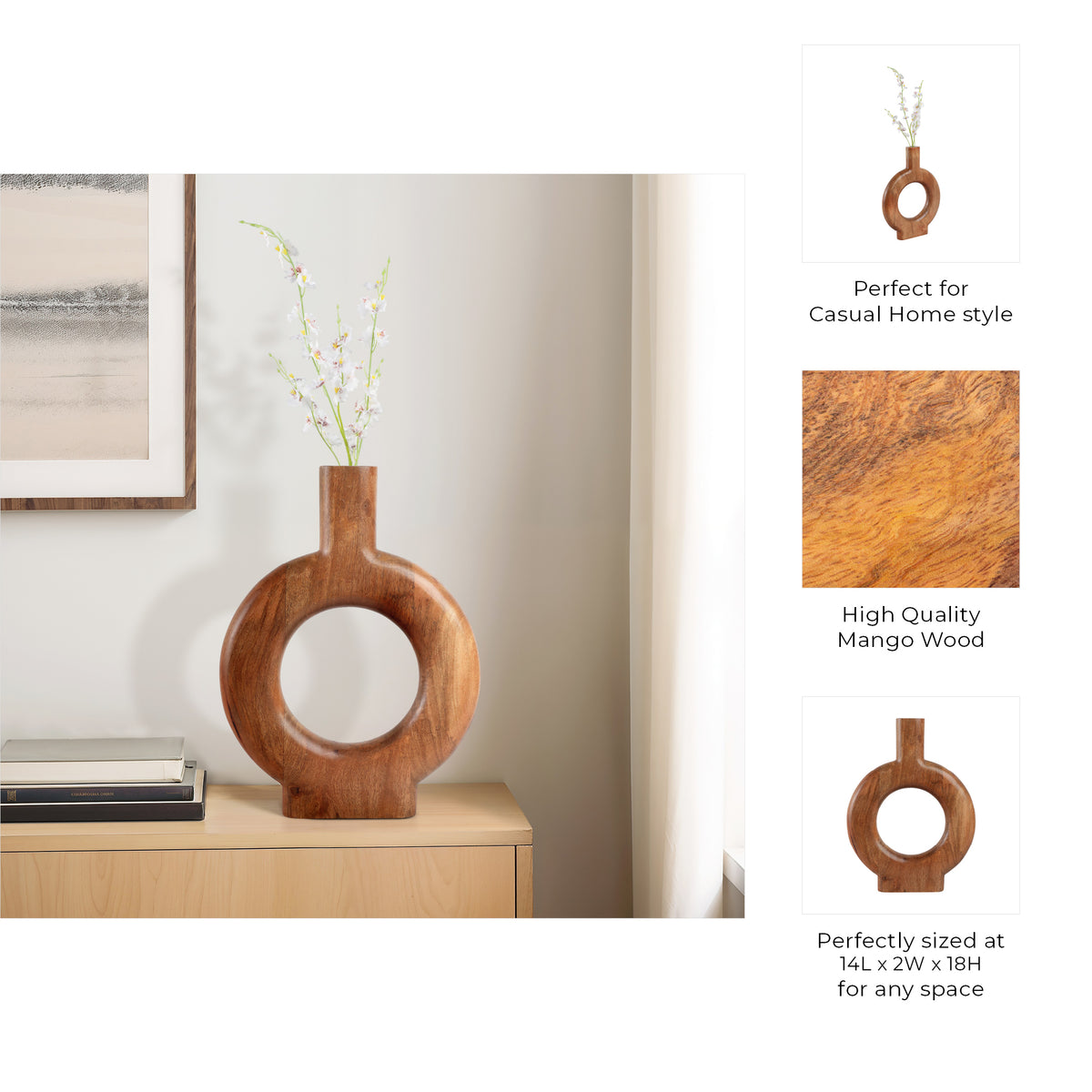 Draperwell Natural Donut Shaped Wood Vase