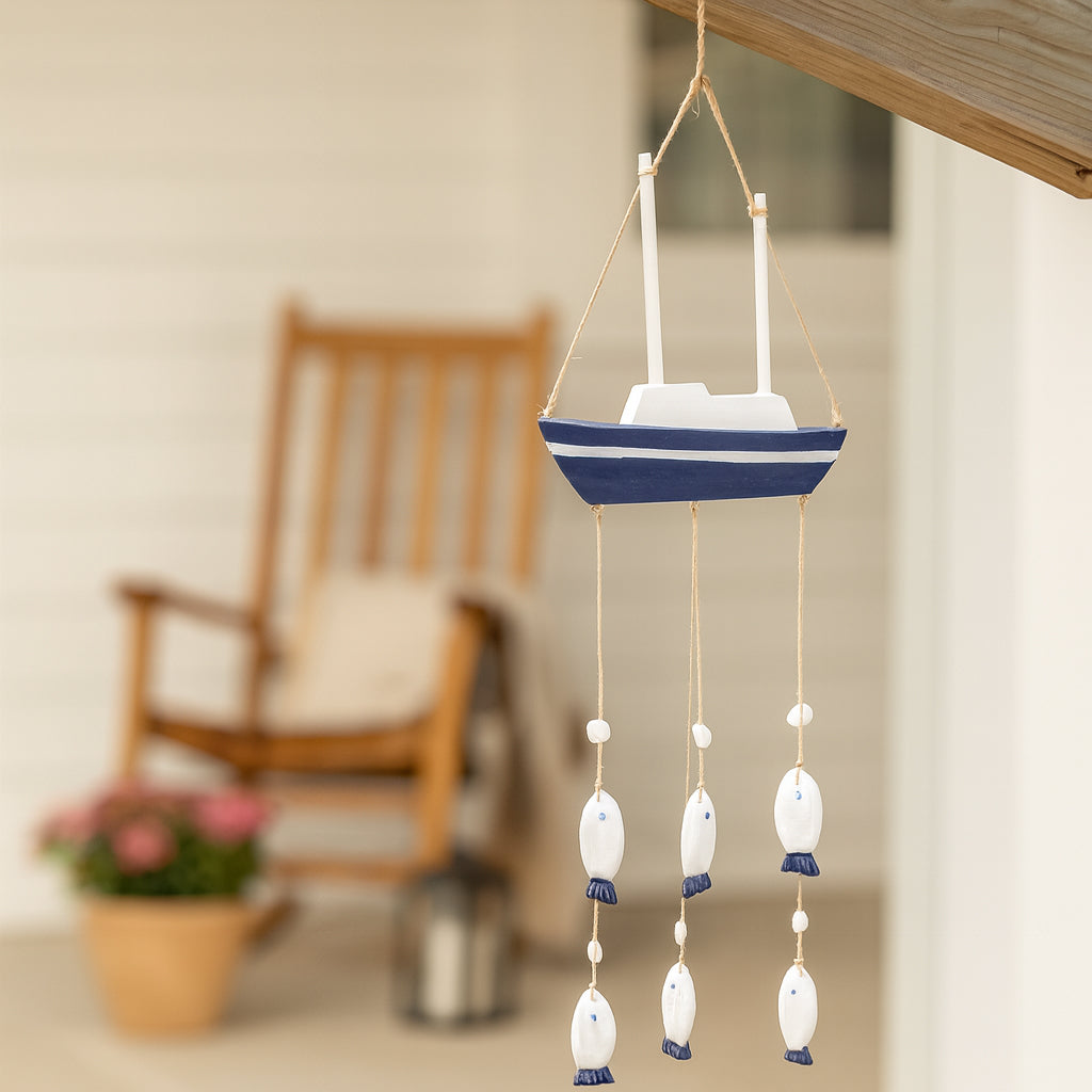 Camulos Multicolor Wood Sailboat with Hanging Fish