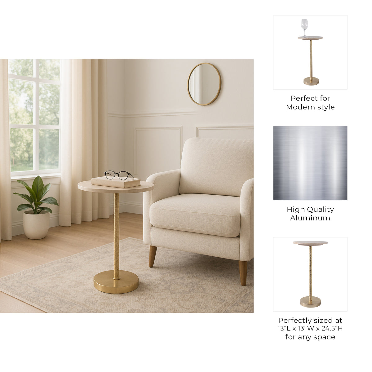 Graton Ivory/Gold Drink Table with Marble Top