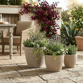 Etiwanda Tan Fluted Terracotta Planters (Set of 3)