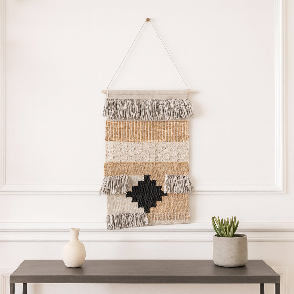 Bee Rock Tan/Ivory/Black Aztec Natural Wall Hanging
