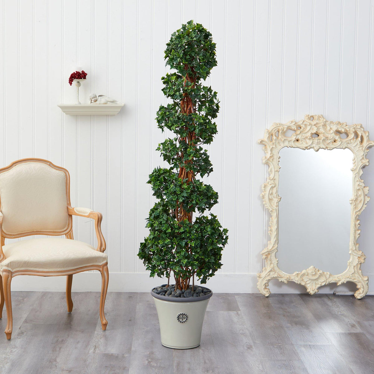 68” English Ivy Topiary Spiral Artificial Tree in Decorative Planter(Indoor/Outdoor)