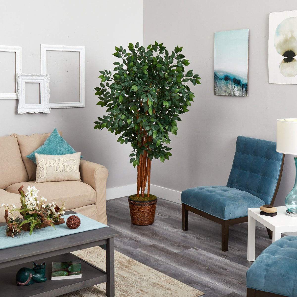 68” Sakaki Artificial Tree with 1470 Bendable Branches in Wicker Planter